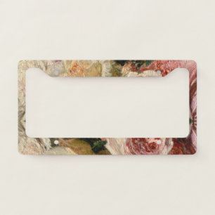 Vintage Pink and White Roses from Fantin-Latour License Plate Frame