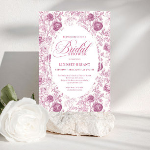 Vintage Pink and White Roses Toile Bridal Shower  Invitation