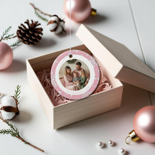 Vintage Pink and White Snowflakes 2 Photos Ceramic Ornament