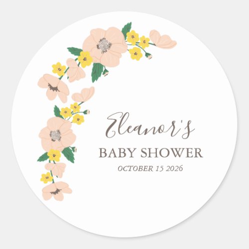 Vintage Pink and Yellow Floral Baby Shower Classic Round Sticker