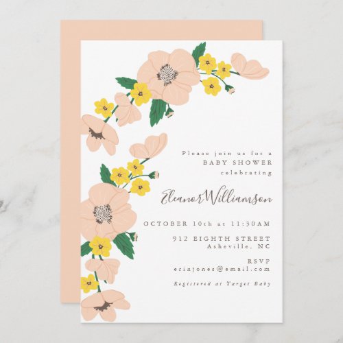 Vintage Pink and Yellow Floral Baby Shower Invitation