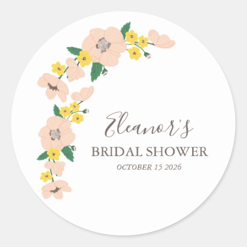 Vintage Pink and Yellow Floral Bridal Shower Classic Round Sticker