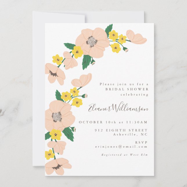 Vintage Pink and Yellow Floral Bridal Shower Invitation (Front)
