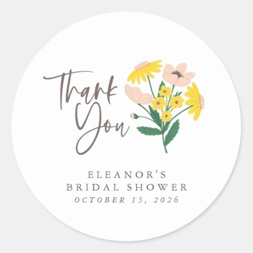 Vintage Pink and Yellow Floral Custom Shower Thank Classic Round Sticker