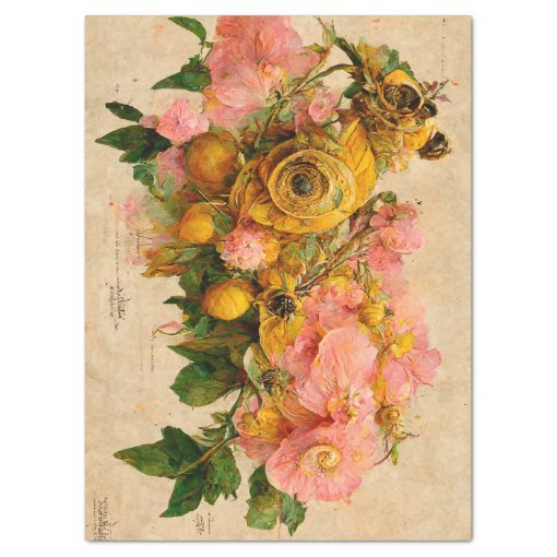 Vintage Pink and Yellow Roses Ephemera Decoupage Tissue Paper | Zazzle