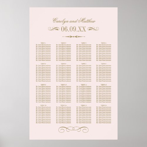 Vintage Pink Antique Flourish Wedding Seating Poster