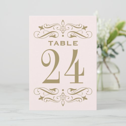 Vintage Pink Antique Flourish Wedding Table Number