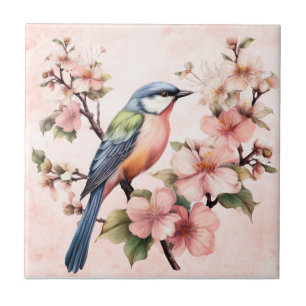 Vintage Pink Avian-floral Motifs Garden Scenes Ceramic Tile