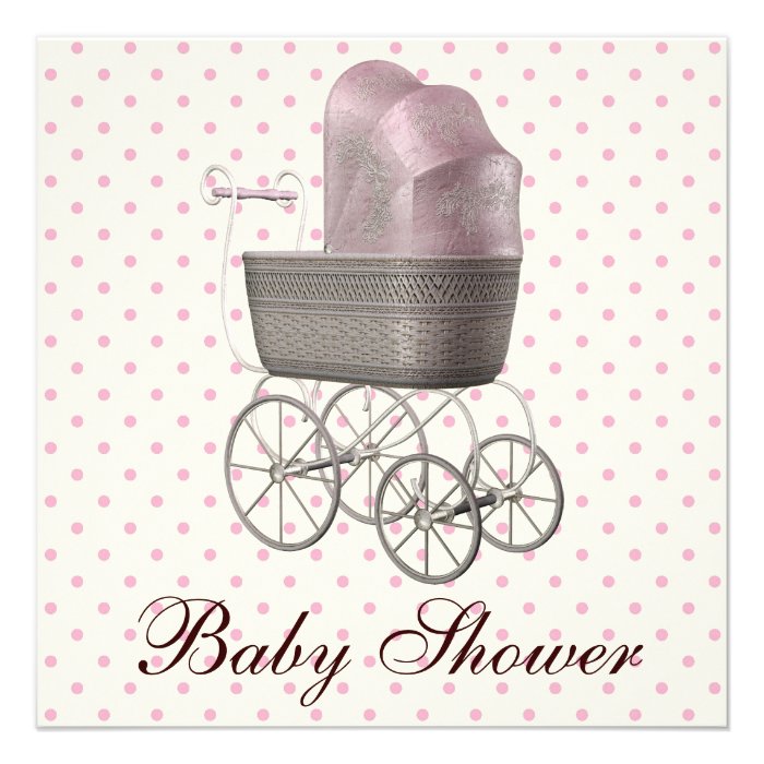 Vintage Pink Baby Carriage Baby Girl Shower Invites