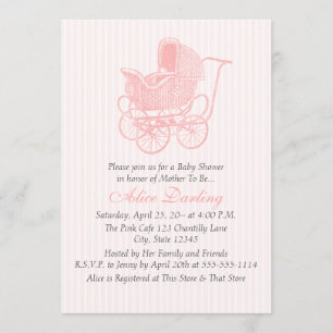 Vintage Pink Baby Carriage Baby Shower Invitation
