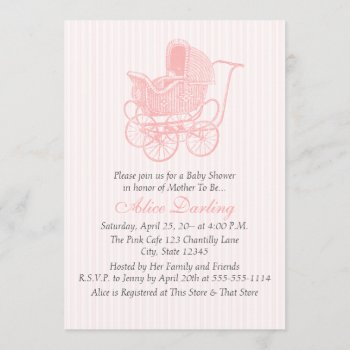 Vintage Pink Baby Carriage Baby Shower Invitation by SnipClipGig at Zazzle