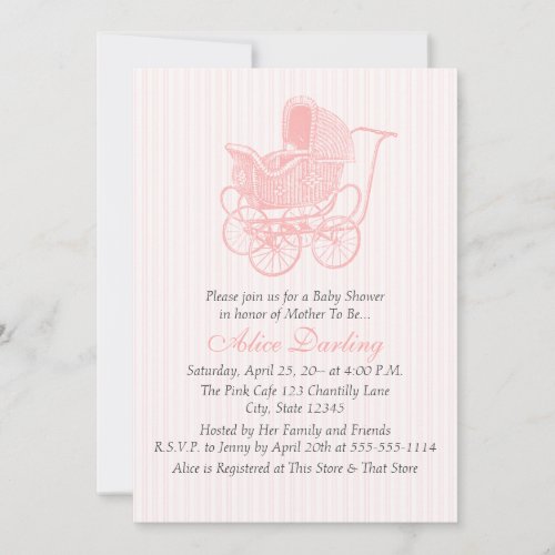 Vintage Pink Baby Carriage Baby Shower Invitation