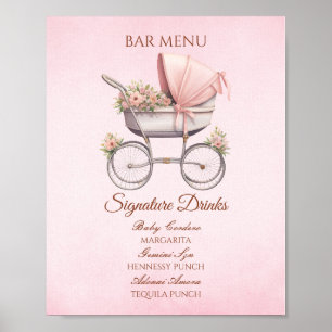 Vintage Pink Baby Carriage Bar Menu Poster