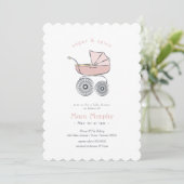 Vintage Pink Baby Carriage Girl Baby Shower Invitation (Standing Front)