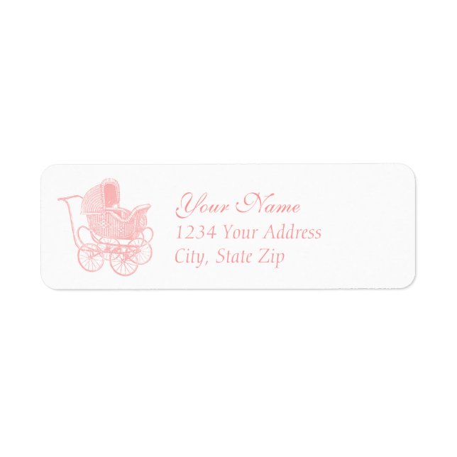 Vintage Pink Baby Carriage Label (Front)