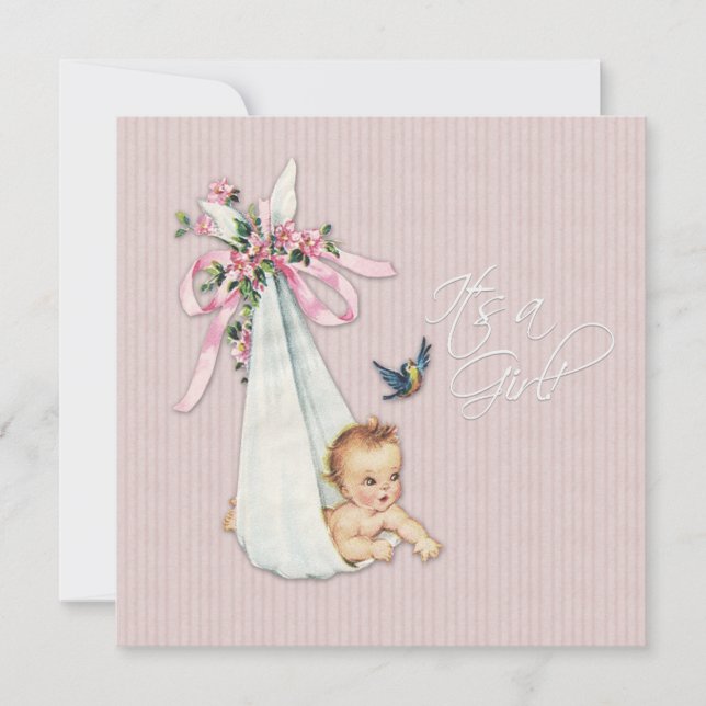 Vintage Pink Baby Girl Shower Invitation (Front)