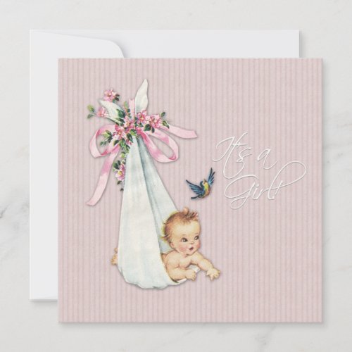 Vintage Pink Baby Girl Shower Invitation