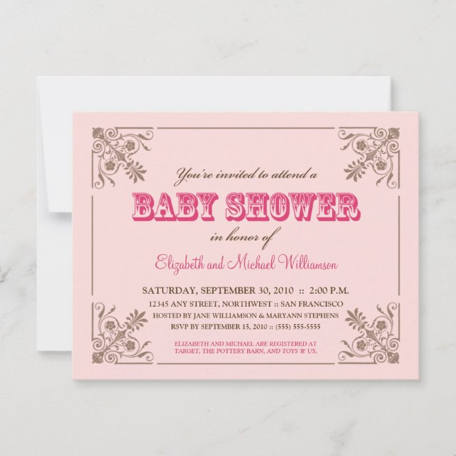 Vintage Pink Baby Shower Invitation (Front)