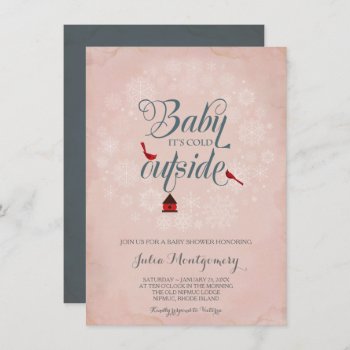 Vintage Pink Baby Shower It's Cold Outside Winter Invitation by VGInvites at Zazzle
