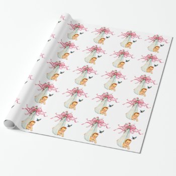 Vintage Pink Baby Shower Wrapping Paper by The_Vintage_Boutique at Zazzle