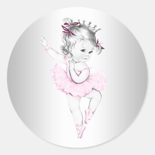 Vintage Pink Ballerina Baby Shower Sticker