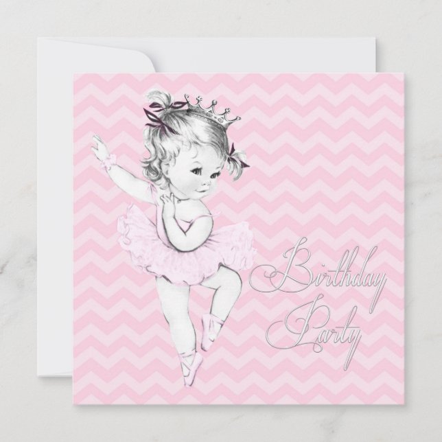 Vintage Pink Ballerina Birthday Party Invitations (Front)