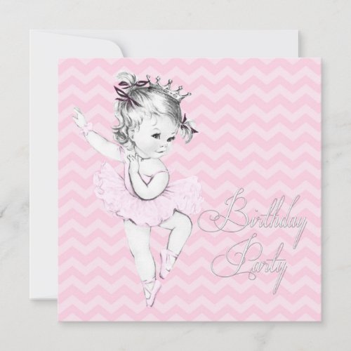 Vintage Pink Ballerina Birthday Party Invitations