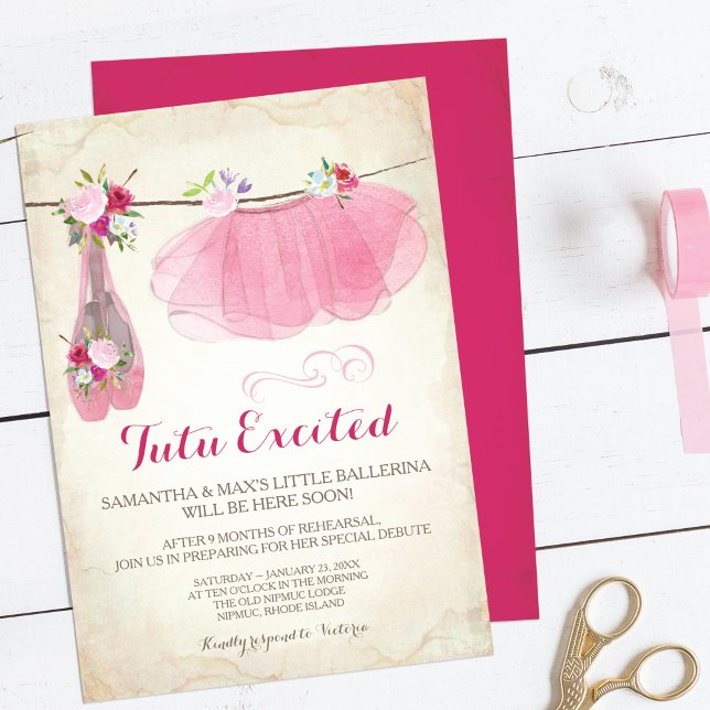 Vintage Pink Ballerina Girl Baby Shower Invitation