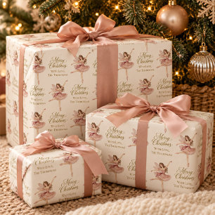 Vintage Pink Ballerina Personalized Christmas Wrapping Paper