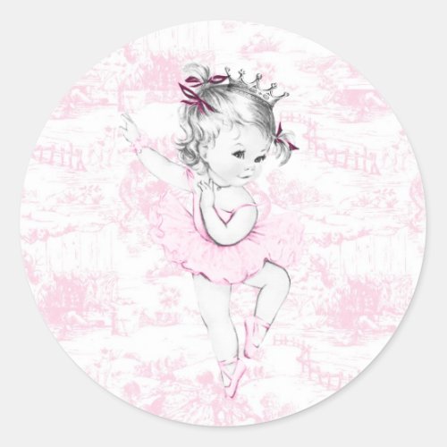 Vintage Pink Ballerina Princess Baby Shower Classic Round Sticker