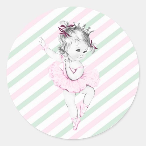 Vintage Pink Ballerina Princess Baby Shower Classic Round Sticker