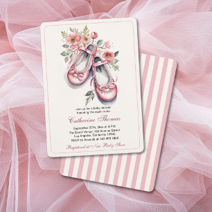 Vintage Pink Ballerina Shoes Girl Baby Shower Invitation