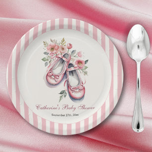 Vintage Pink Ballerina Shoes Girl Baby Shower Paper Plates