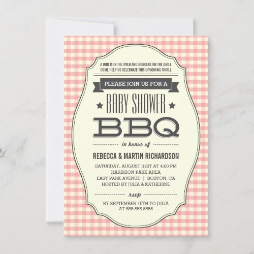 Vintage Pink BBQ Girl Baby Shower Invitations