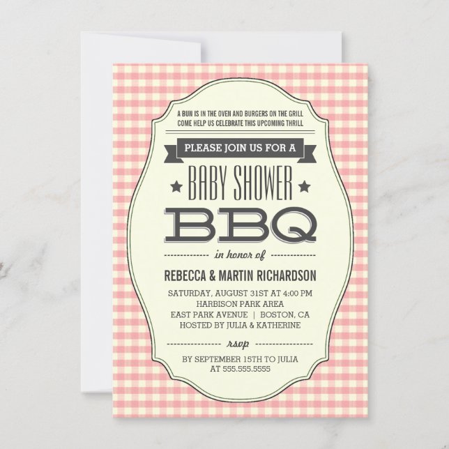 Vintage Pink BBQ Girl Baby Shower Invitations (Front)