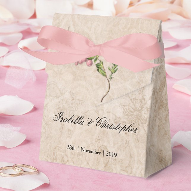 Vintage Pink Berries Wedding Favor Boxes (Creator Uploaded)