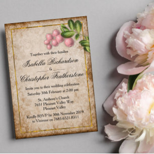 Vintage Pink Berries Wedding Invitation
