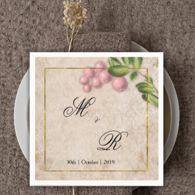 Vintage Pink Berries Wedding Monogrammed