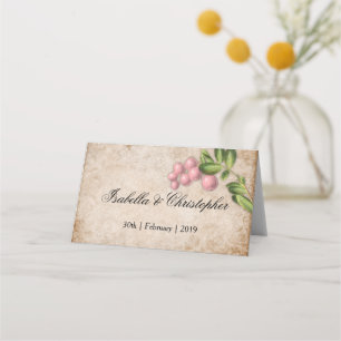 Vintage Pink Berries Wedding Place Card