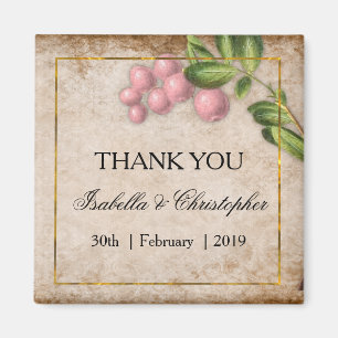Vintage Pink Berries Wedding Thank You Magnet