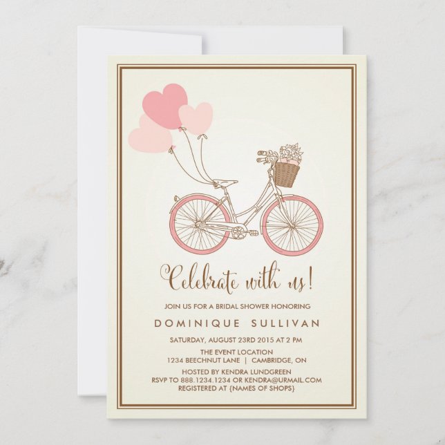 VINTAGE PINK BICYCLE BRIDAL SHOWER INVITATION (Front)