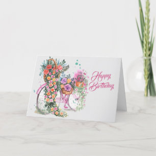 Vintage Pink Bicycle Floral Birthday Card