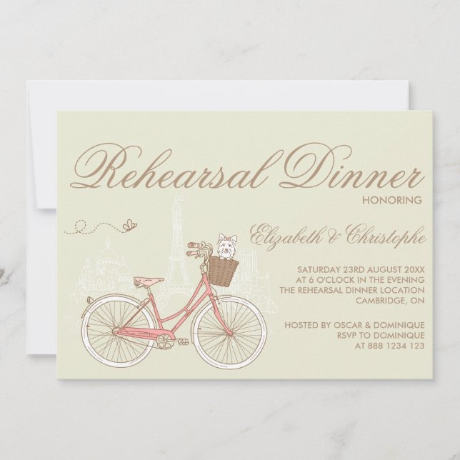 Vintage Pink Bicycle Rehearsal Dinner Invitation (Front)