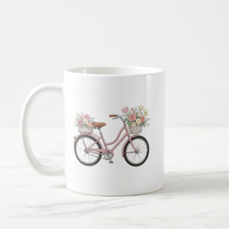 Vintage Pink Bicycle with Floral Baskets Sticker Coffee Mug