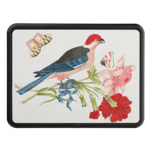 Vintage Pink Bird Butterfly Floral Art Print Hitch Cover
