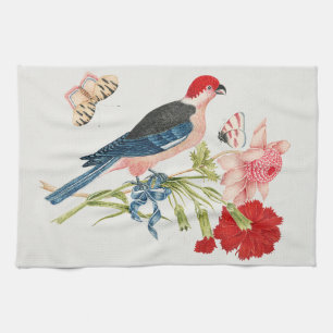 Vintage Pink Bird Butterfly Floral Art Print Kitchen Towel