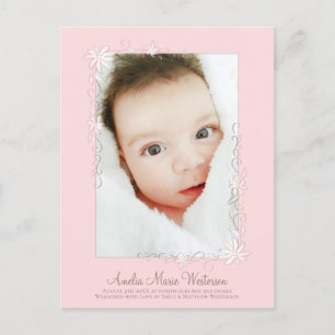 Vintage Pink Birth Announcement Girl Postcard