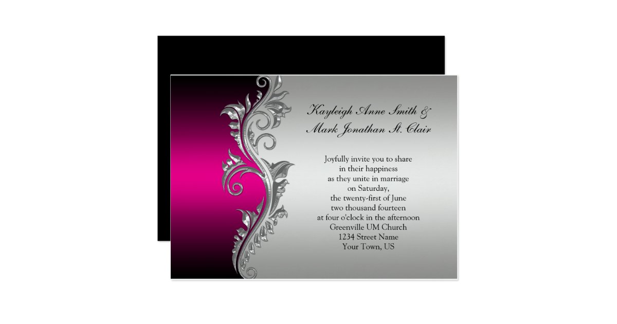 Pink Black And Silver Wedding Invitations 8