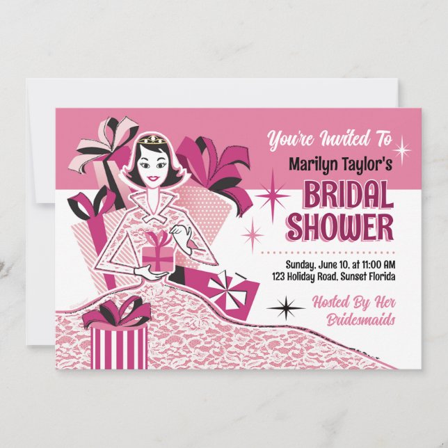 Vintage Pink + Black Bridal Shower  Invitation (Front)
