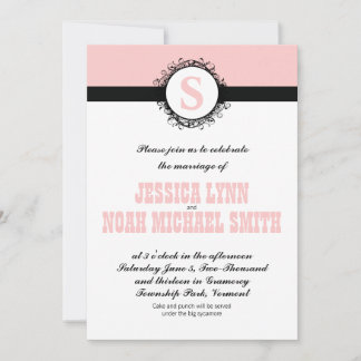 Vintage Pink & Black Monogram Wedding or any color Invitation